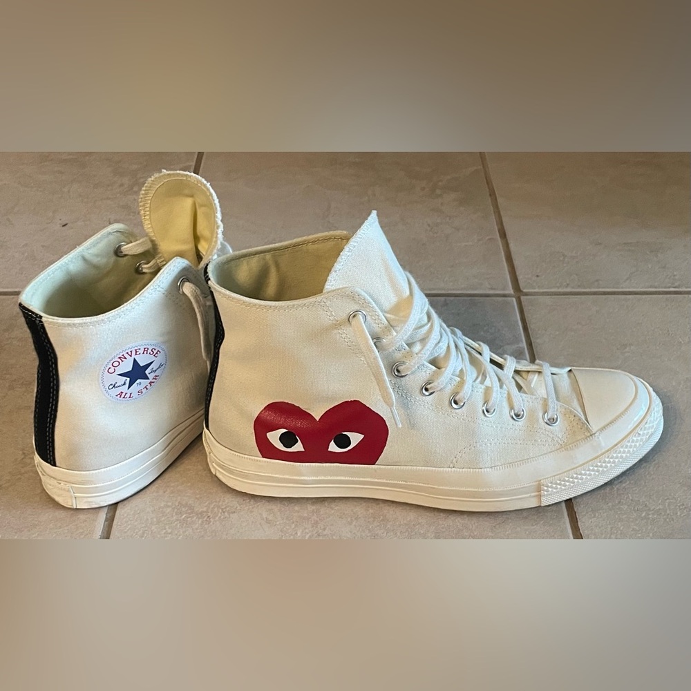 💲OLD - CDG Cream authentic retro high Converse top canvas sneakers - SIZE 11 - Picture 5 of 13